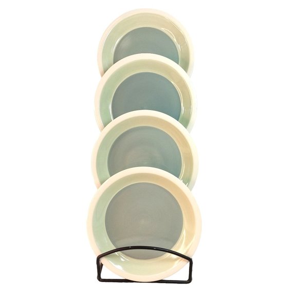 Plates DANSK Handpaints Shallow Rim Dessert Green Cream Vintage 8" Dia Set of 4 - Picture 1 of 11